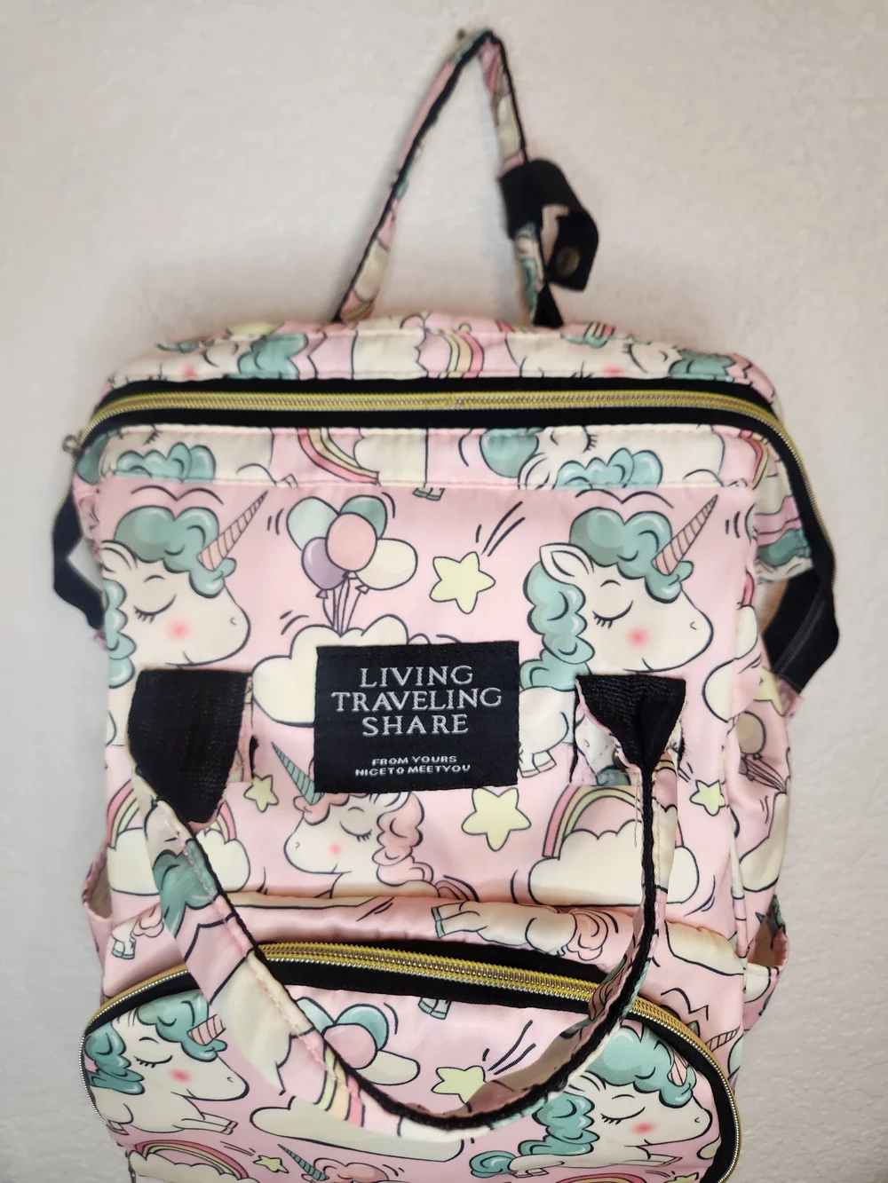 Living traveling share unicorn diaper and travel backpack 12x22
